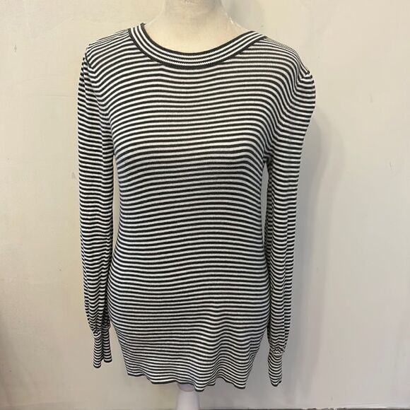 Loft cotton green white striped long sleeve sweater Size XS - Picture 1 of 9